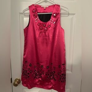 Pink mini cut out bling detail satin shiny party dress